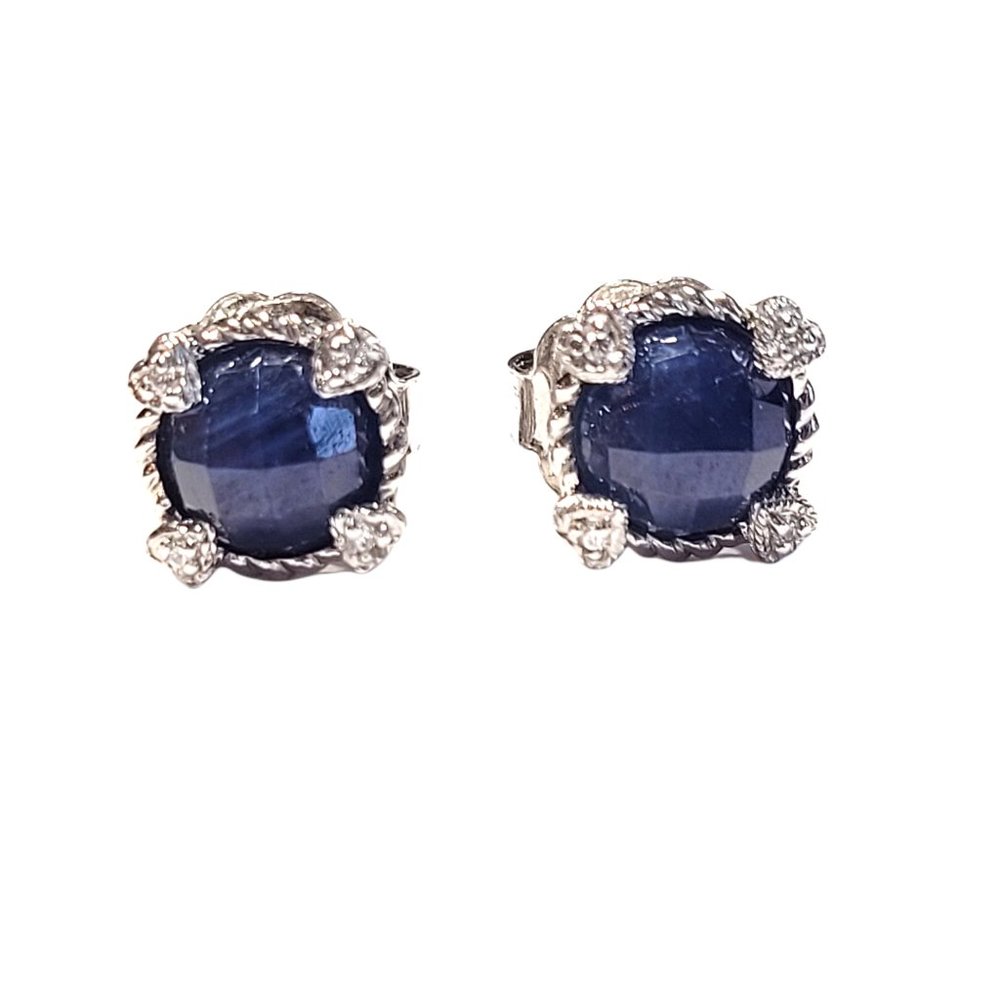 Judith Ripka Blue Corundum Stud Earrings with Posts for Pierced Ears